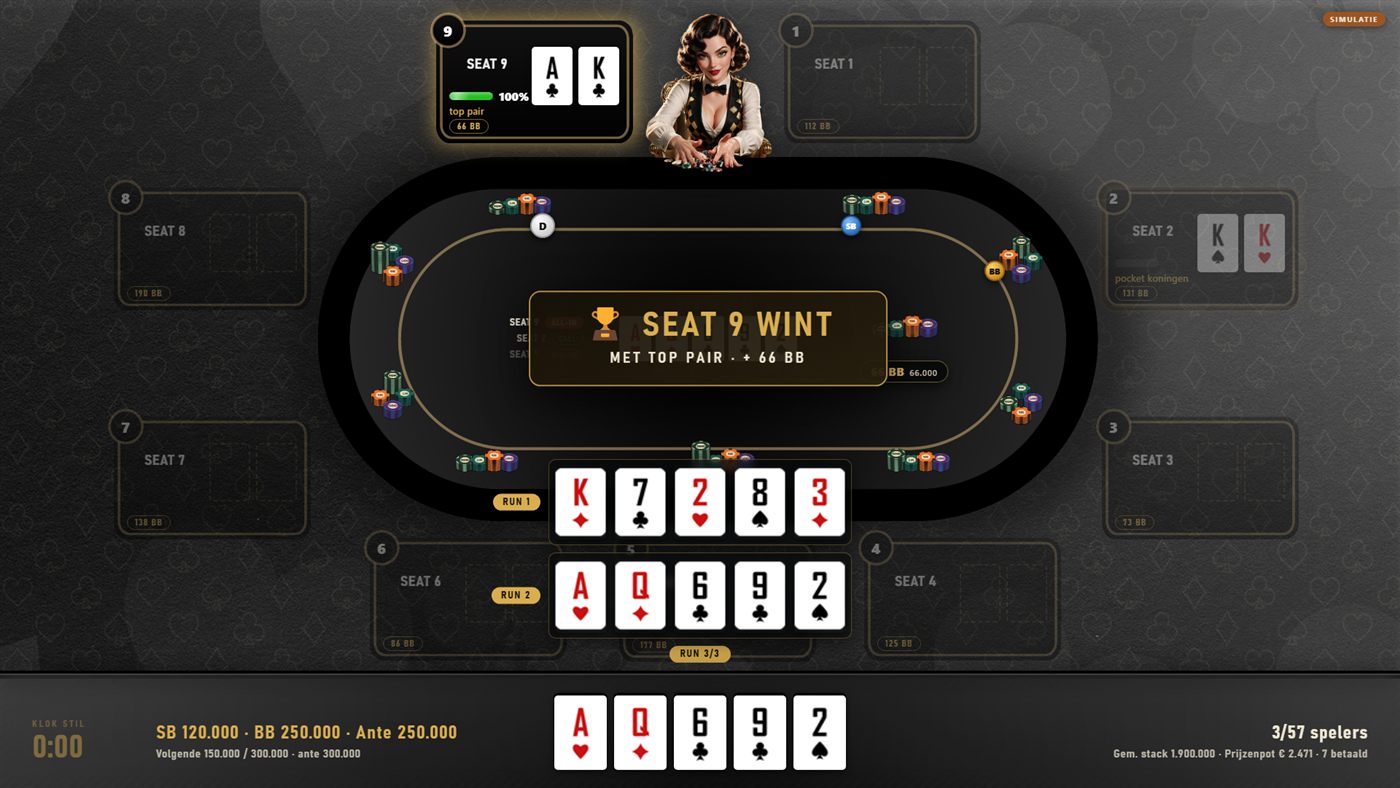 Run it twice on TableTell: two finished boards stacked above the live board, with the winner banner